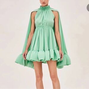 Alexis Lynda Ruffled Mini Dress in French Green